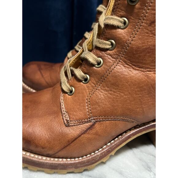 Women’s FRYE Boots Sabrina Lace-Up Distressed Tan Cognac Leather 6.5 Retail $438 - Picture 14 of 15